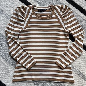 Veronica Beard Brown and White Striped Long Sleeve Top